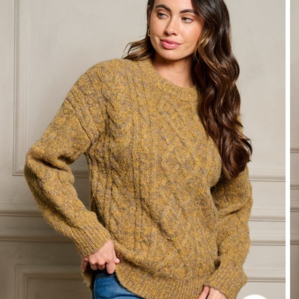Mystree Women's Cable Knit Sweater - Gold - Picture 3 of 4